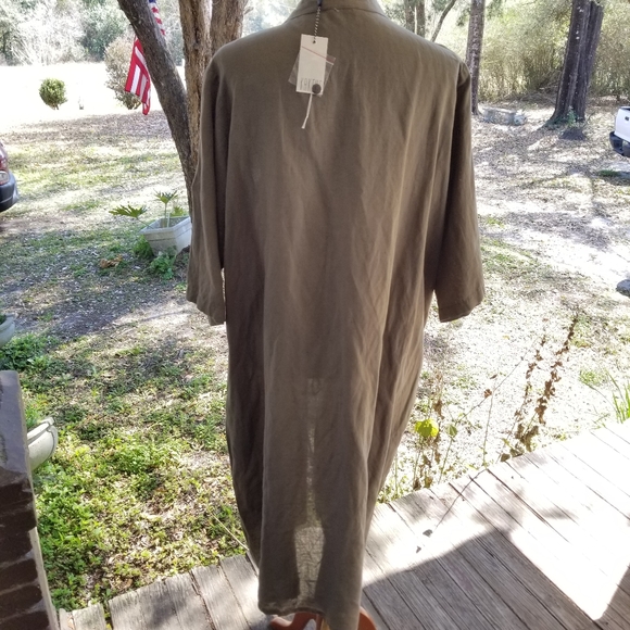 NWT Open-front linen duster jacket in Olive green, with pockets sz 2X - Picture 5 of 8